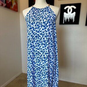 MICHAEL Michael Kors Blue and White Halter Midi Dress